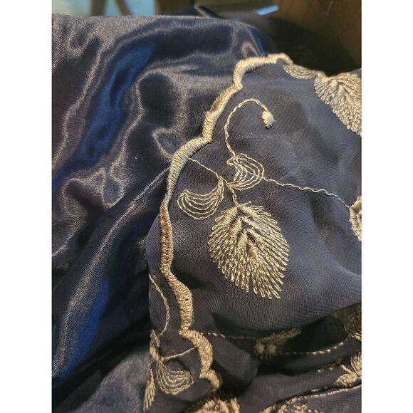 Vintage Express Skirt Women's Large Navy Blue Embroidered Leaves Fairy Witchy - Picture 7 of 7